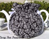 Tea Cozy for 6-8 Cup Teapot EBONY and IVORY Reversibe, Insulated Tea Pot Tea Cozy Cosy Also Available in 1-2 Cup and 2-4 Cup Sizes