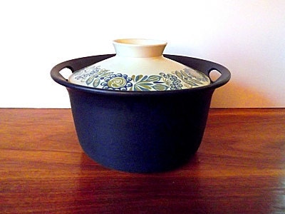 Vintage Figgjo Norway Covered Ceramic Casserole, Blue, White, Floral