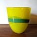 Vintage Yellow, Teal Swedish Art Glass Bowl, Vase, Bertil Vallien