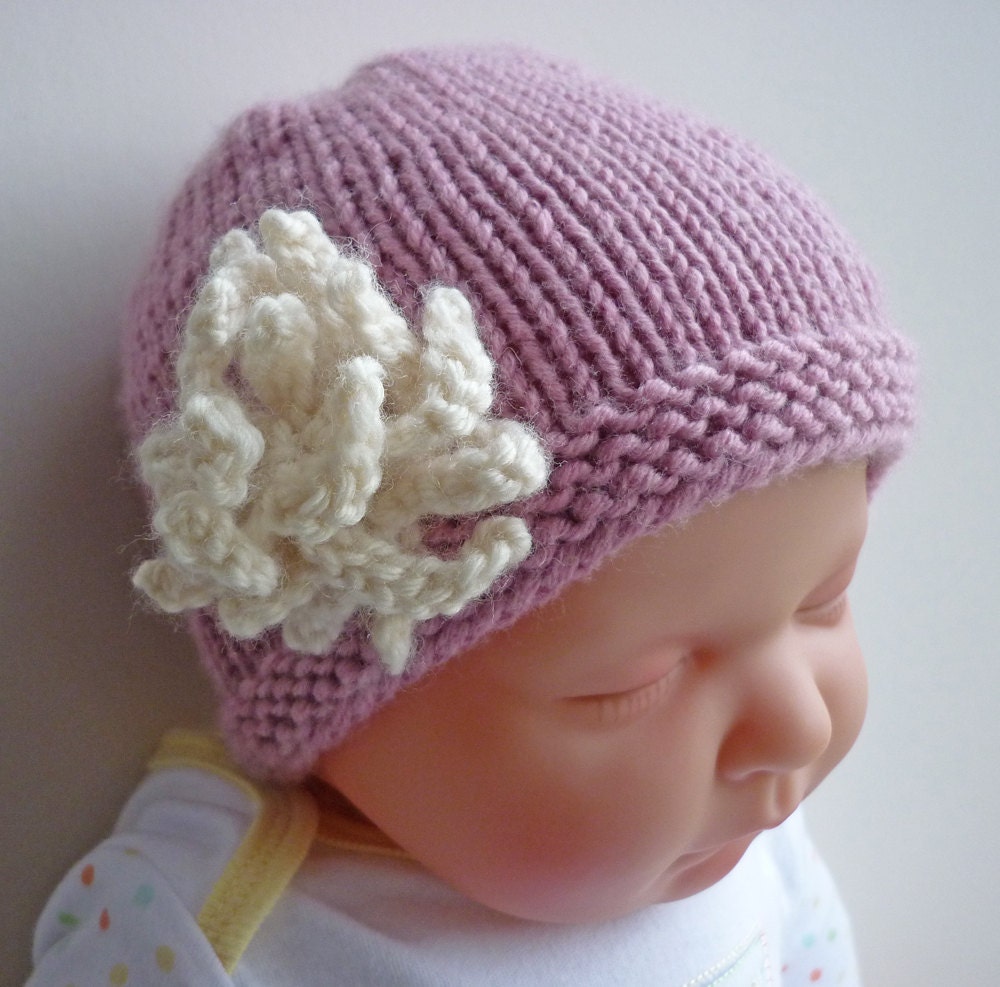 Knitting Pattern Baby Hat with flower AMELIA