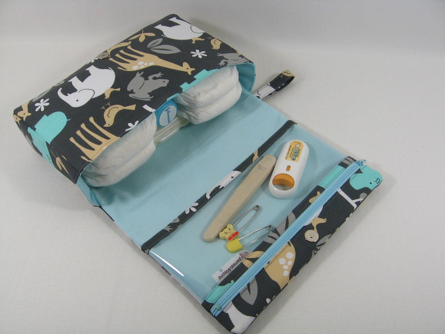 Diaper Clutch with clear zipper pouch-- Baby Zoology Sea
