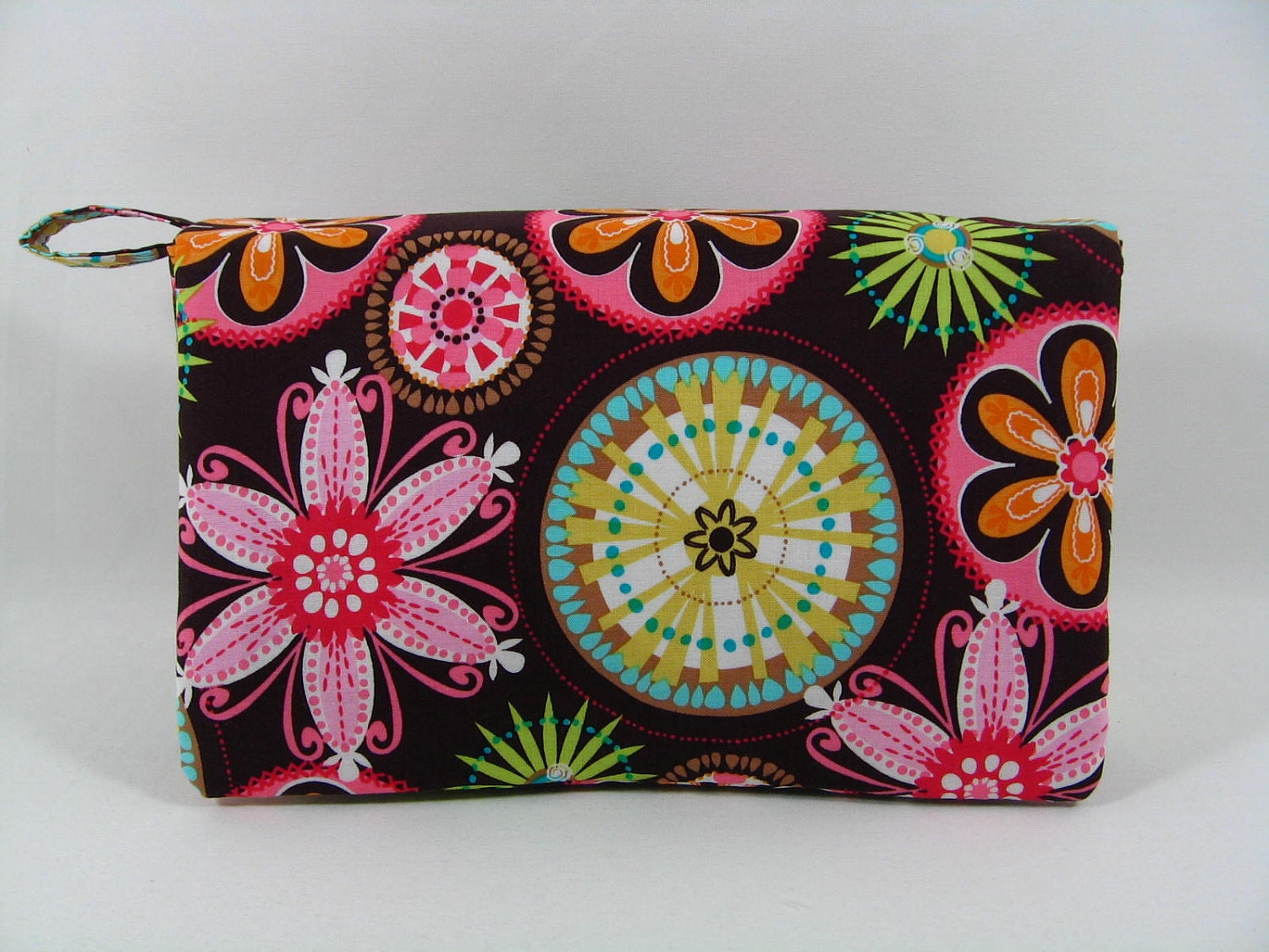 Diaper Clutch with clear zipper pouch --Carnival Bloom Brown
