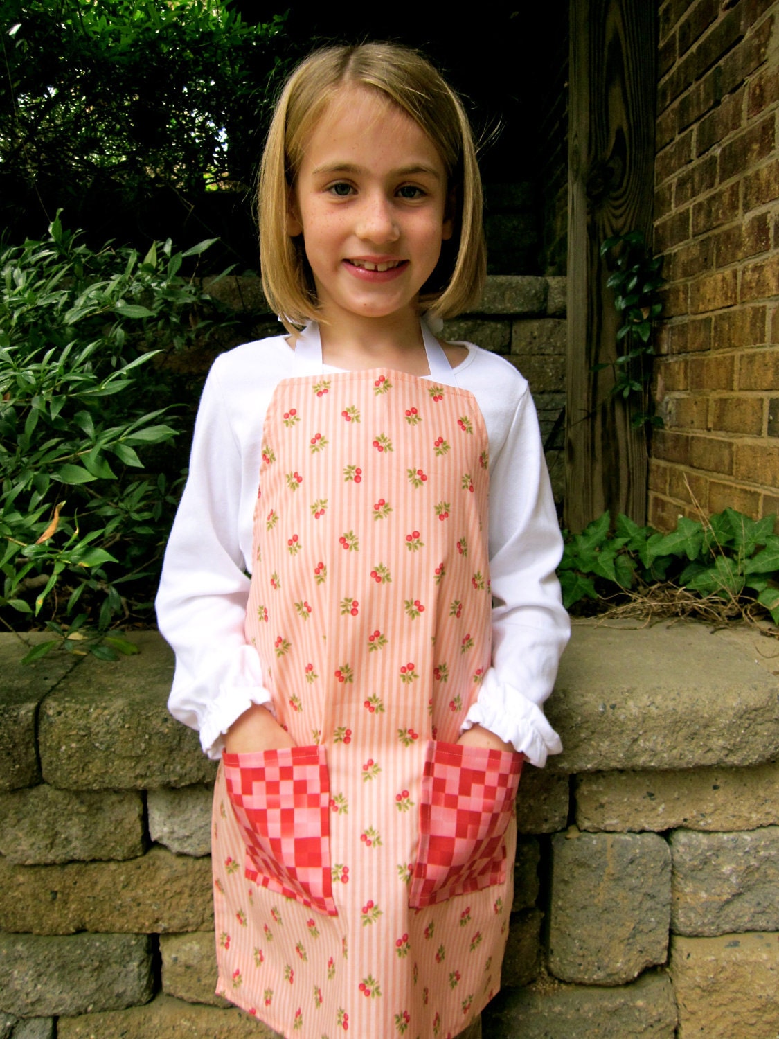 Pink and Red Cherries Child Apron