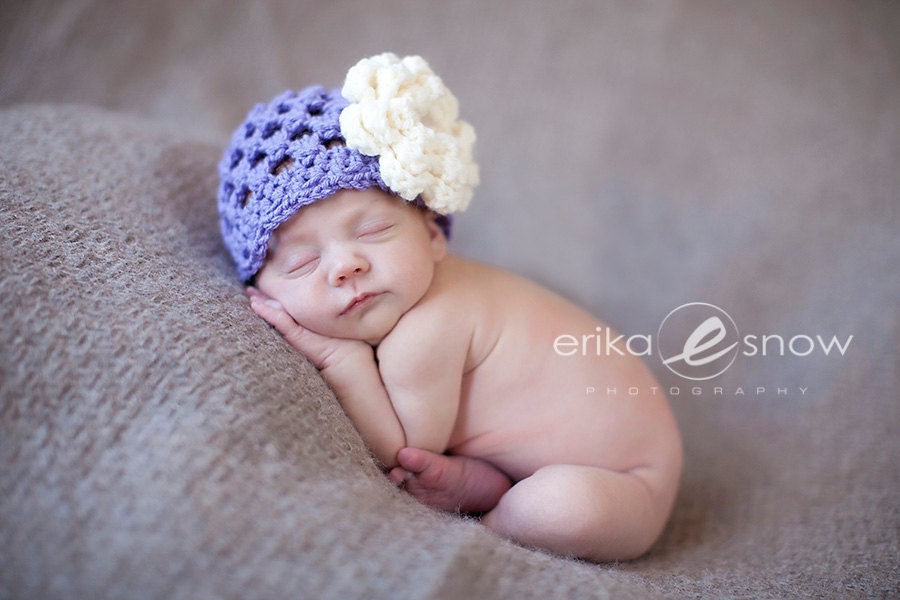Newborn Vintage Inspired Lilac Lace Flower Hat - Perfect Photo Prop