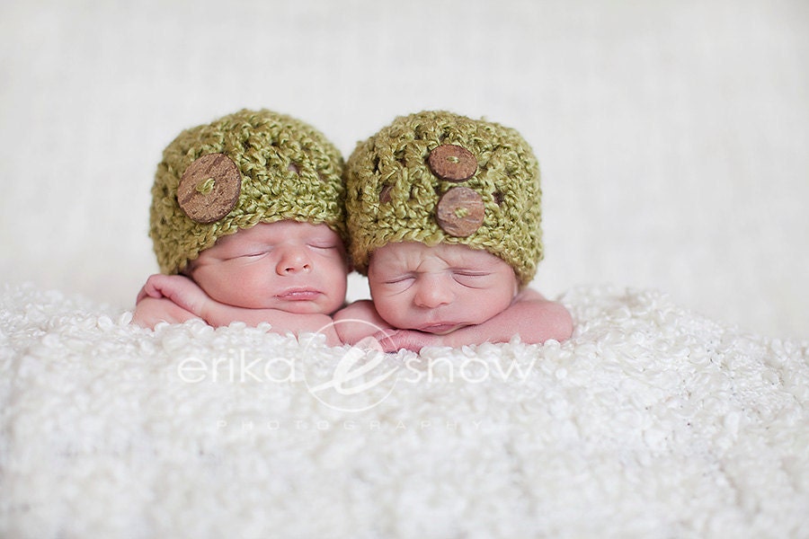 Newborn Button Hat- Twins- Perfect Photo Prop