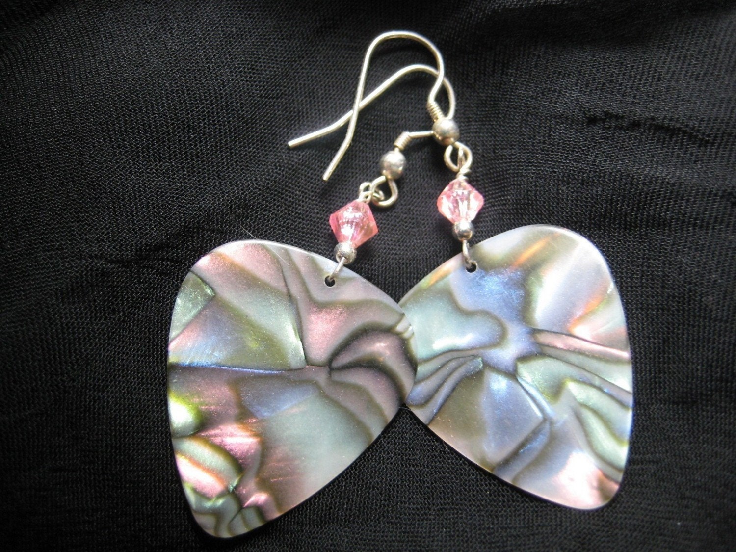 Gorgeous abalone shell guitar pick earrings