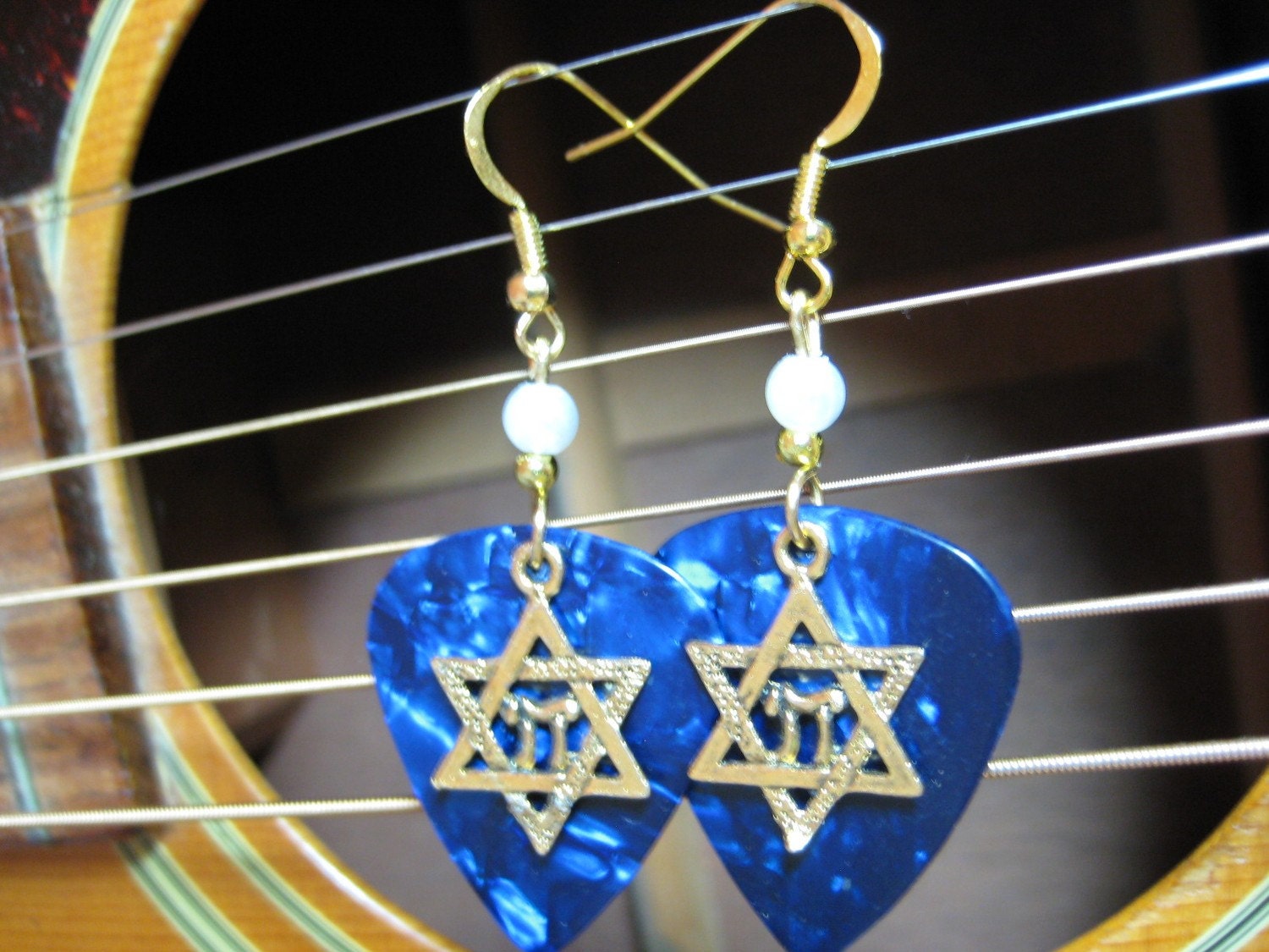 Jewish guitar pick earrings