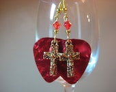 Red cross guitar pick earrings