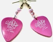 Pink pearl guitar pick earrings