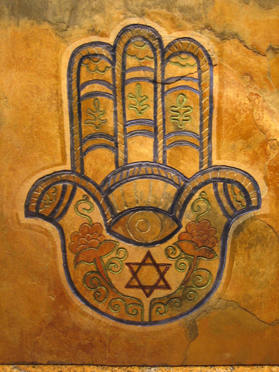 Hannukah Channukah Gift - The Hamsa - Judaica stone art tile symbolizing protection against evil