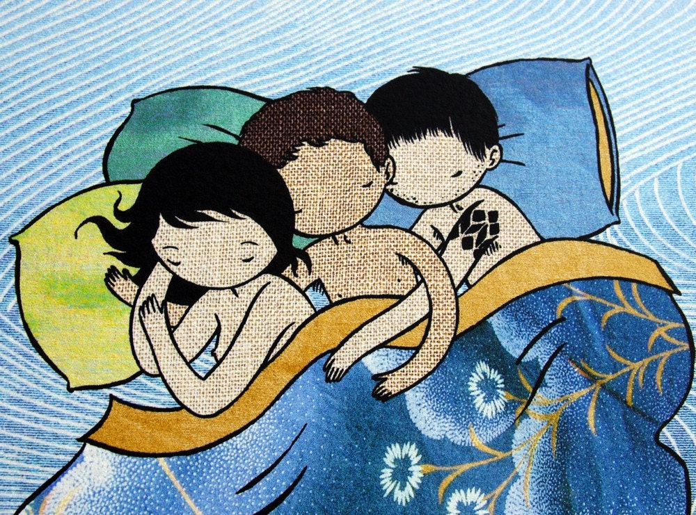Double Spoon 8x10 fine art print - romantic polyamorous drawing
