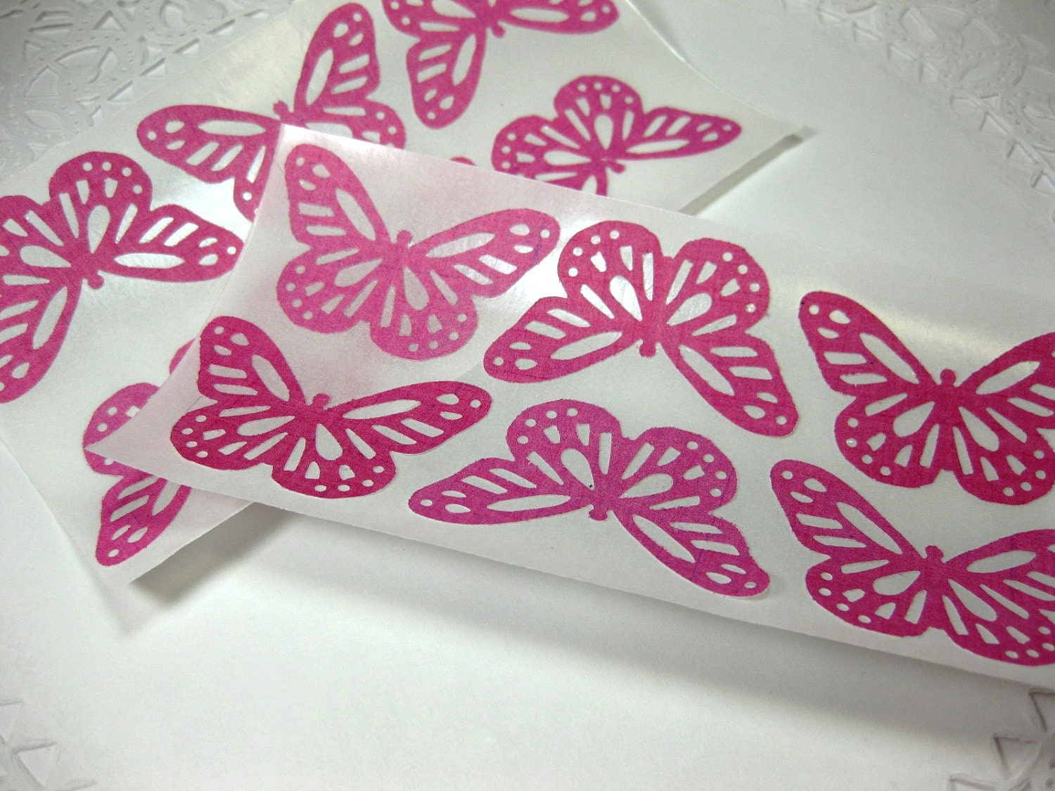 Butterfly Envelope Seals Scrapbooking Set of 12 Pretty Lacy and Pink QueenBeeInspirations