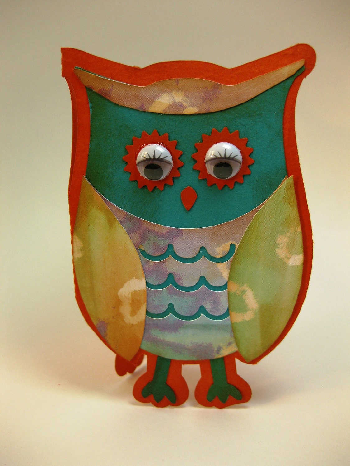 Owl Shaped Greeting Card Retro Feel with Wiggle Eyes QueenBeeInspirations