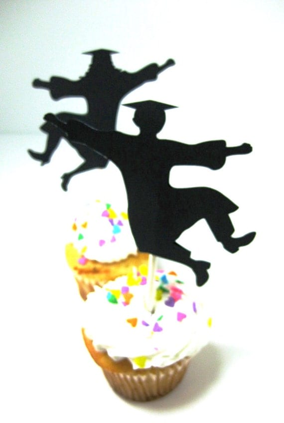 Graduation Cupcake Toppers Set of 12 Guy Jumping For Joy Eco Friendly