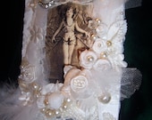 Satin Sweet Ballerina...original collage with vintage wedding dress,vintage jewelry,millinery flowers
