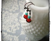 Tri Color Czech Milk Glass Earrings- Aqua, White, and Siam Red