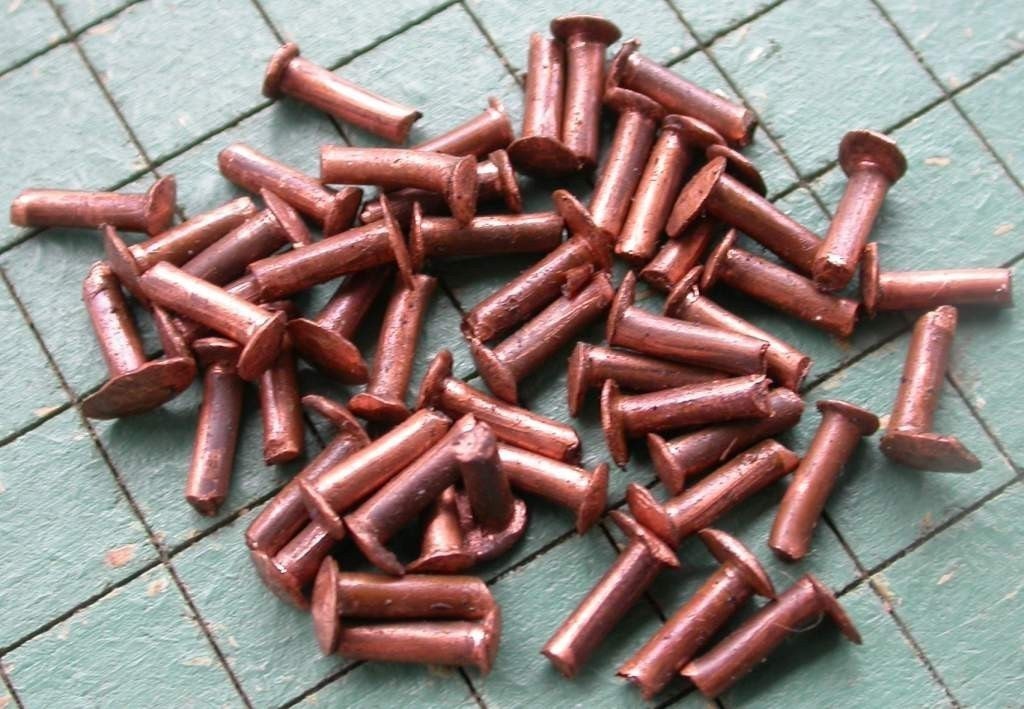 25 copper rivets, primitive handcrafted handmade 1/8 by 3/8 in.
