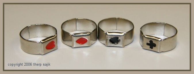 1960's Metal Playing Card Suits Toy Rings FULL SET