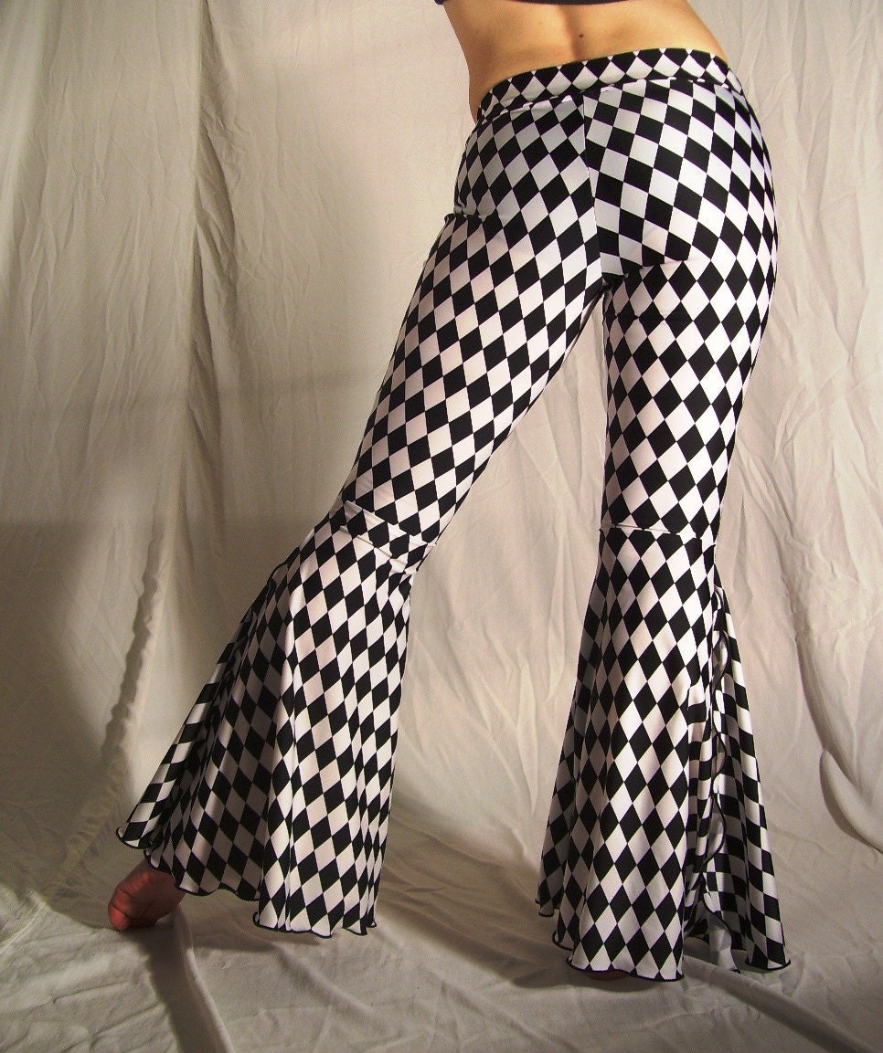 Flare tribal pants - black and white jester - YOUR SIZE