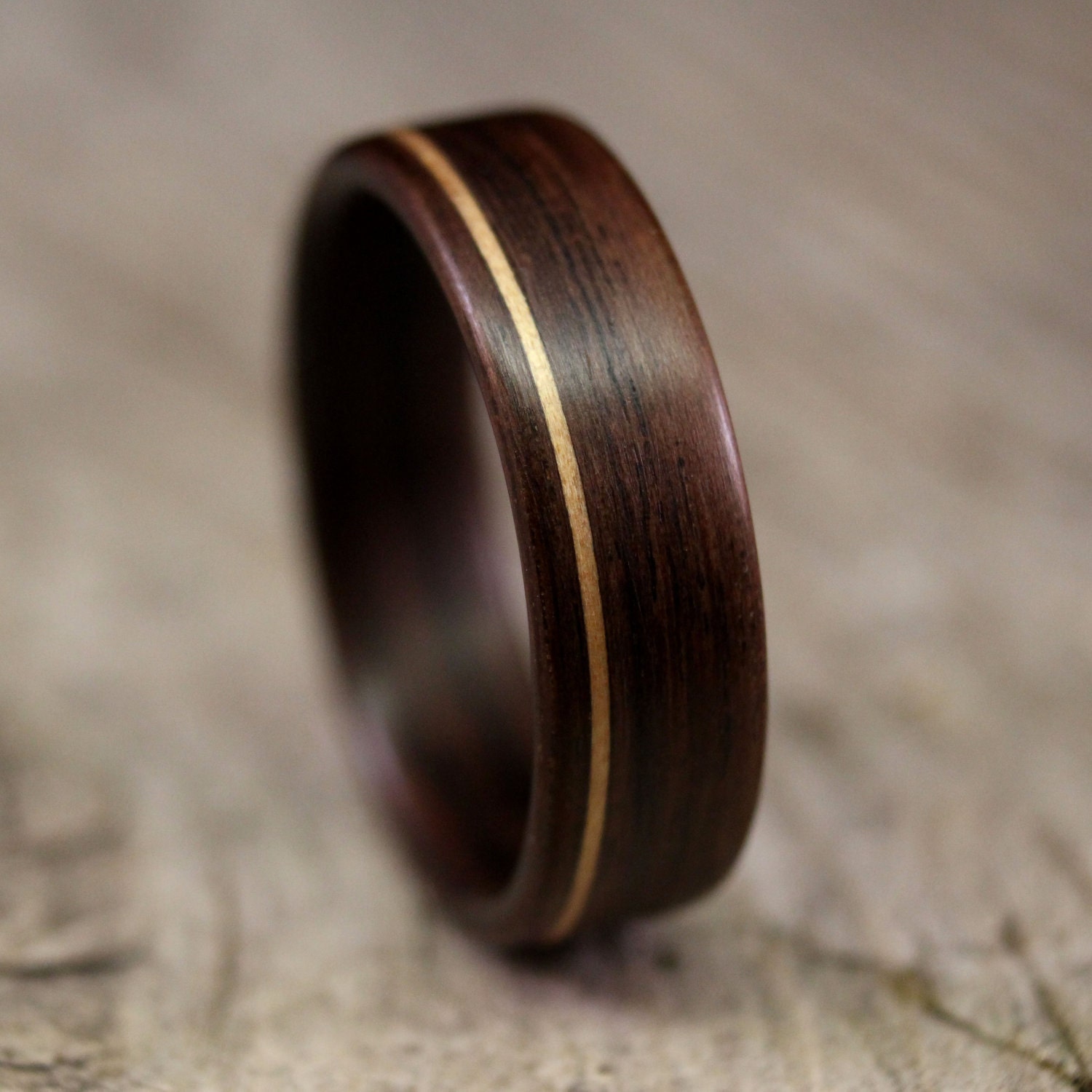 Indian Rosewood Bentwood Ring With Koa Inlay- Handcrafted Wooden Ring