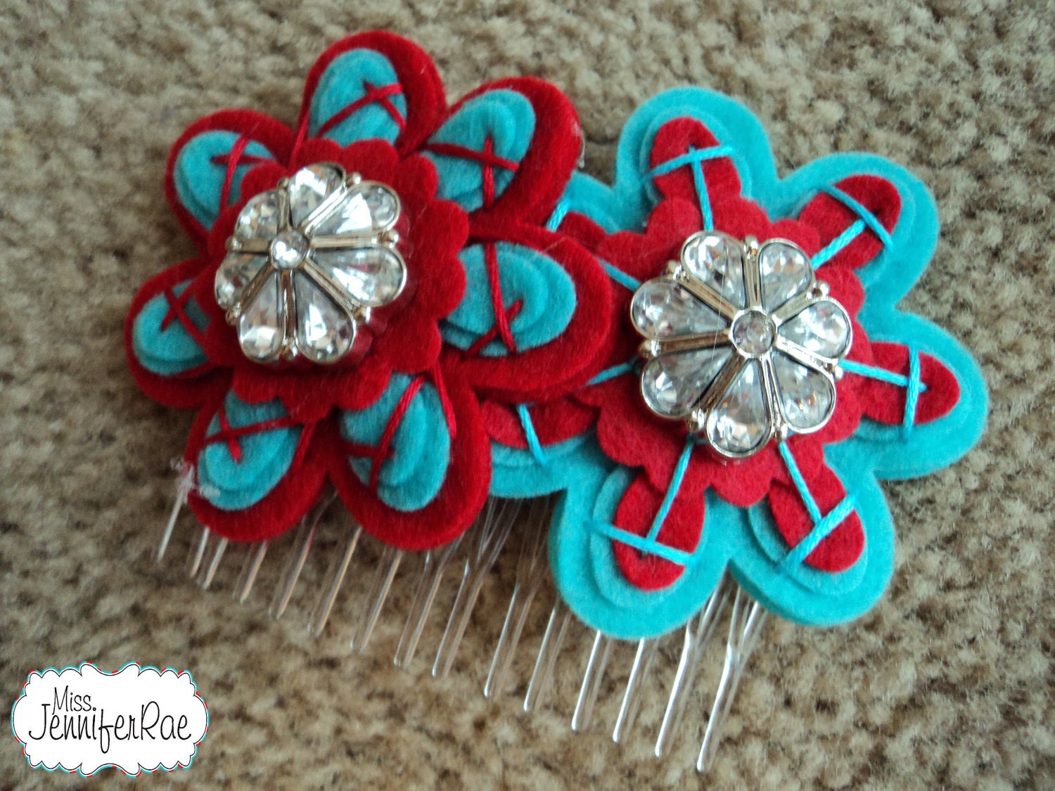 Custom Color Felt and Button Hair Comb