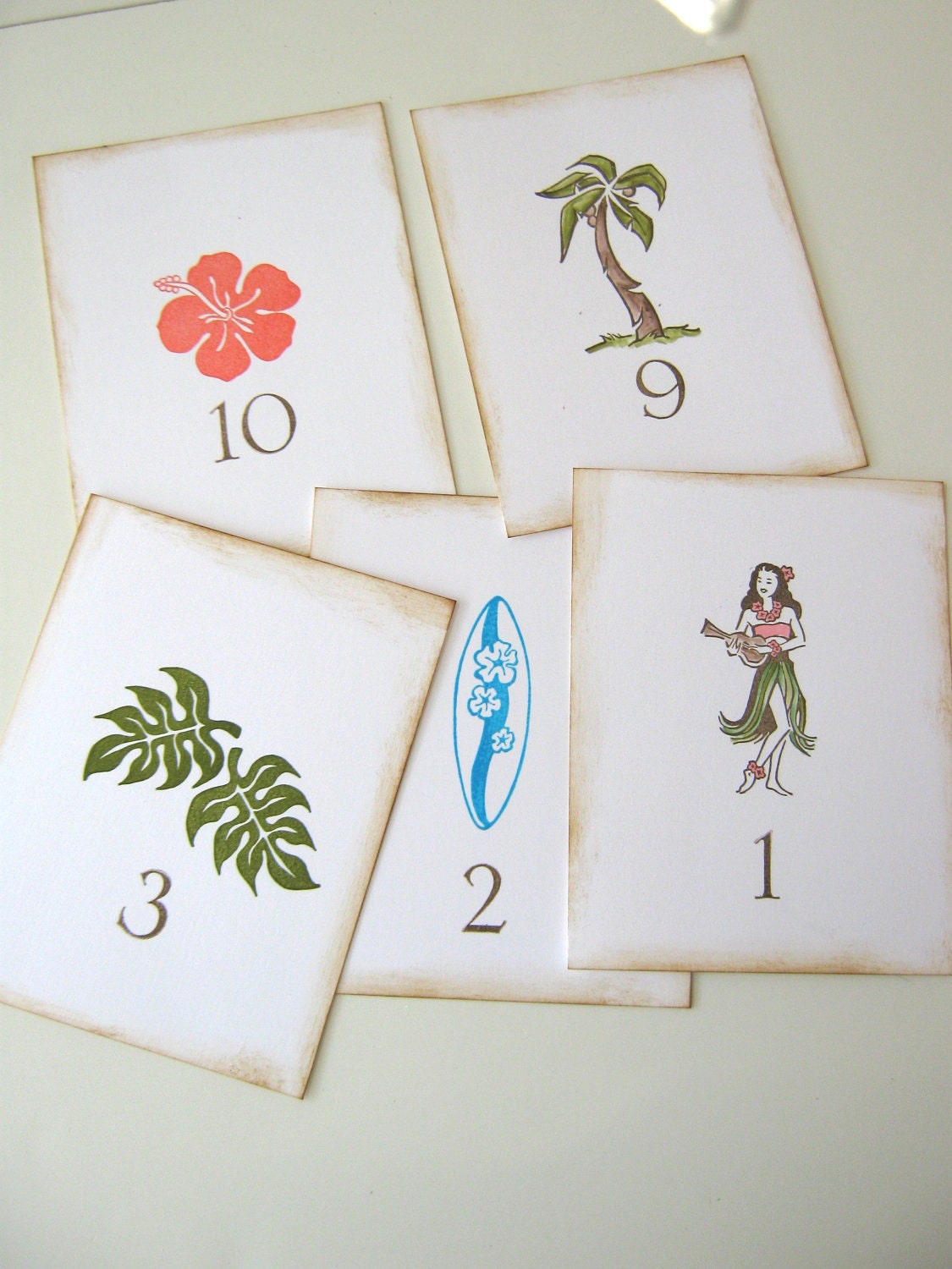 Tropical Hawaii Wedding Table Numbers Escort Cards Placecards