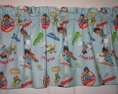 Handmade custom Blue Stripe Diego  Baseball window valance 18" X 44"