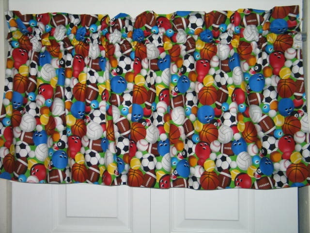 Handmade custom  All Sports Balls window valance 18" X 42"