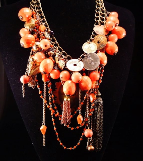 SALE - Charm Bib Necklace - Big statement - "BoHo Gypsy Queen" - InVintageHeaven