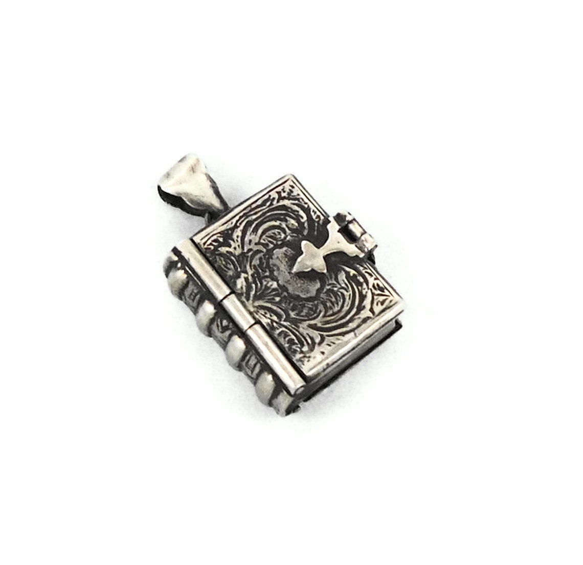 Book locket sterling silver pendant - Ornate, gothic Victorian stye - InVintageHeaven