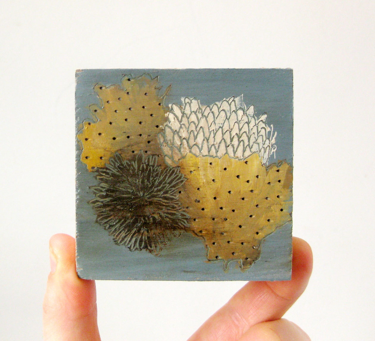 blue garden / original painting on reclaimed wood