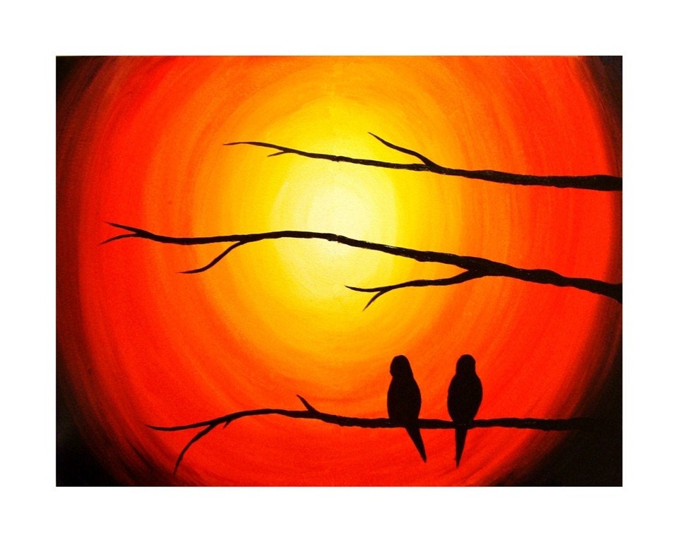 Love Birds on a Branch. Art Print.