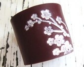 SALE Deep Crimson Cuff Bracelet Asian Pink Floral Blossoms, Jewelry by theshagbag - theshagbag