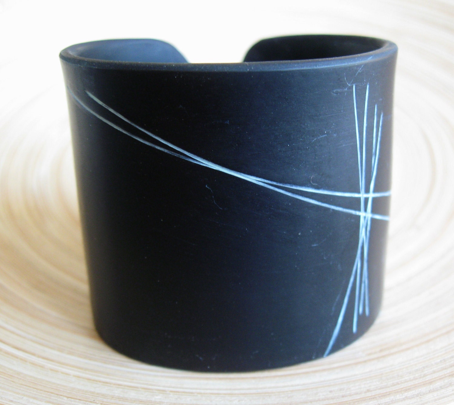 Abstract Black Cuff Bracelet, Modern Design,  Polymer Clay Jewelry by theshagbag on Etsy
