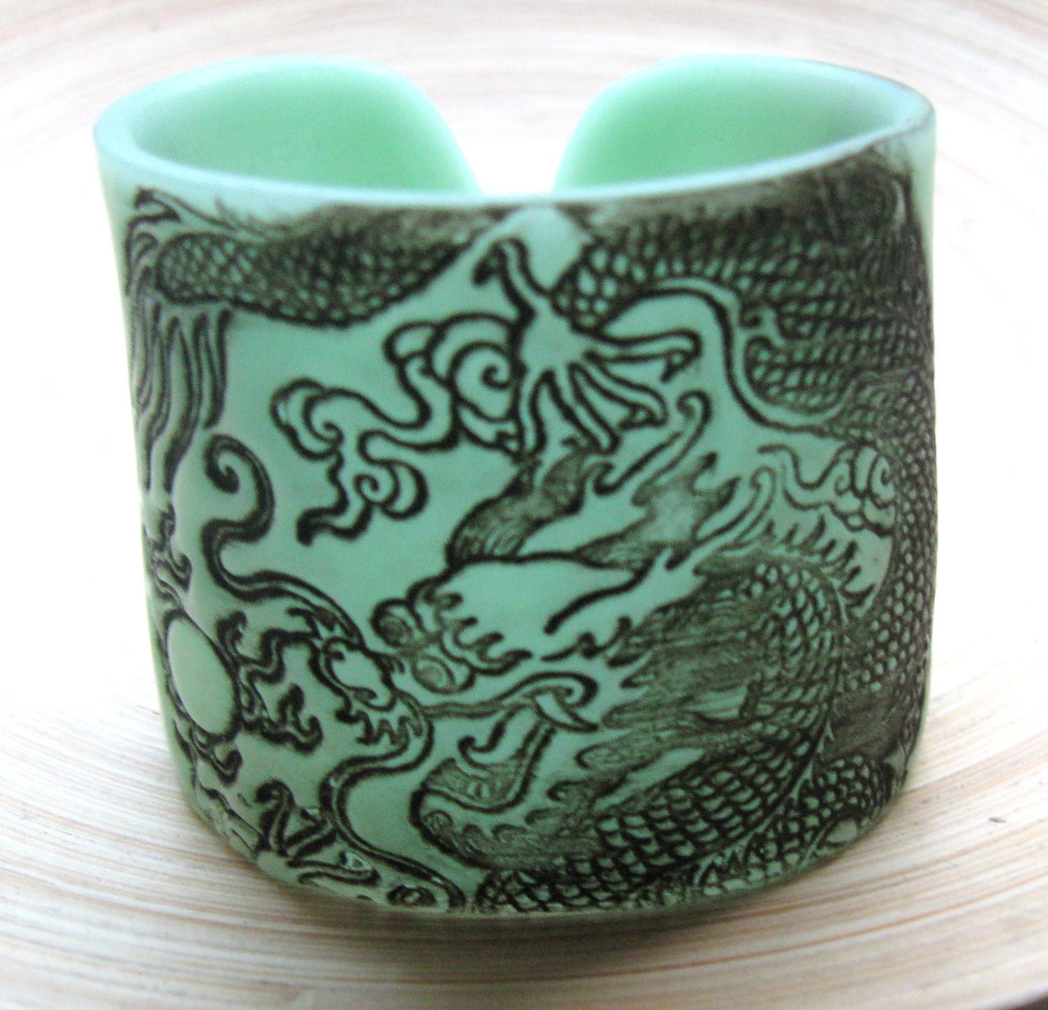 Dragon Cuff Translucent Jade Green Bracelet, Handmade by theshagbag on Etsy