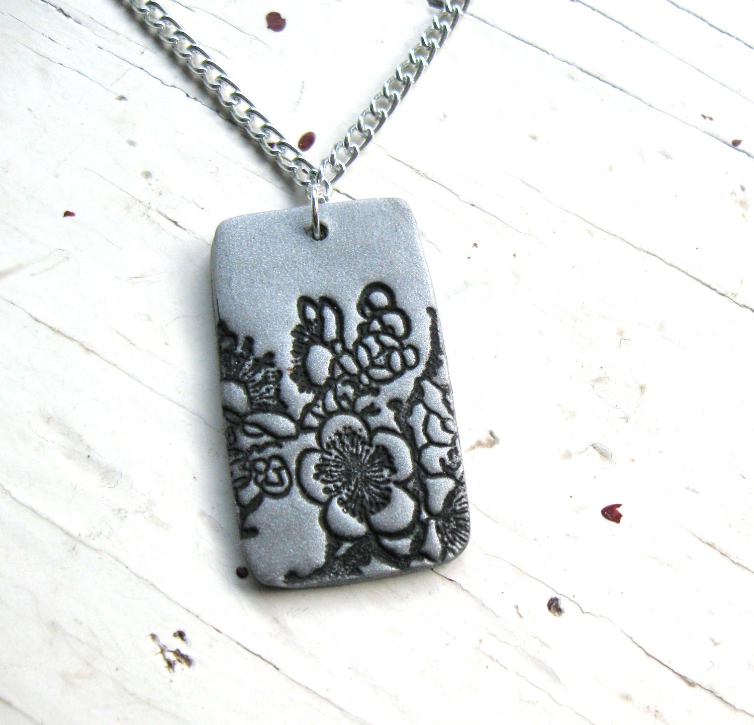 Silver pendant necklace Asian floral, handmade jewelry by theshagbag on Etsy
