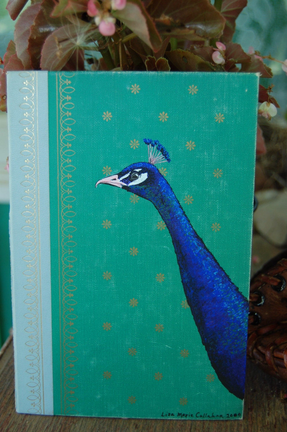 Original Peacock Painting on a Vintage Book Cover