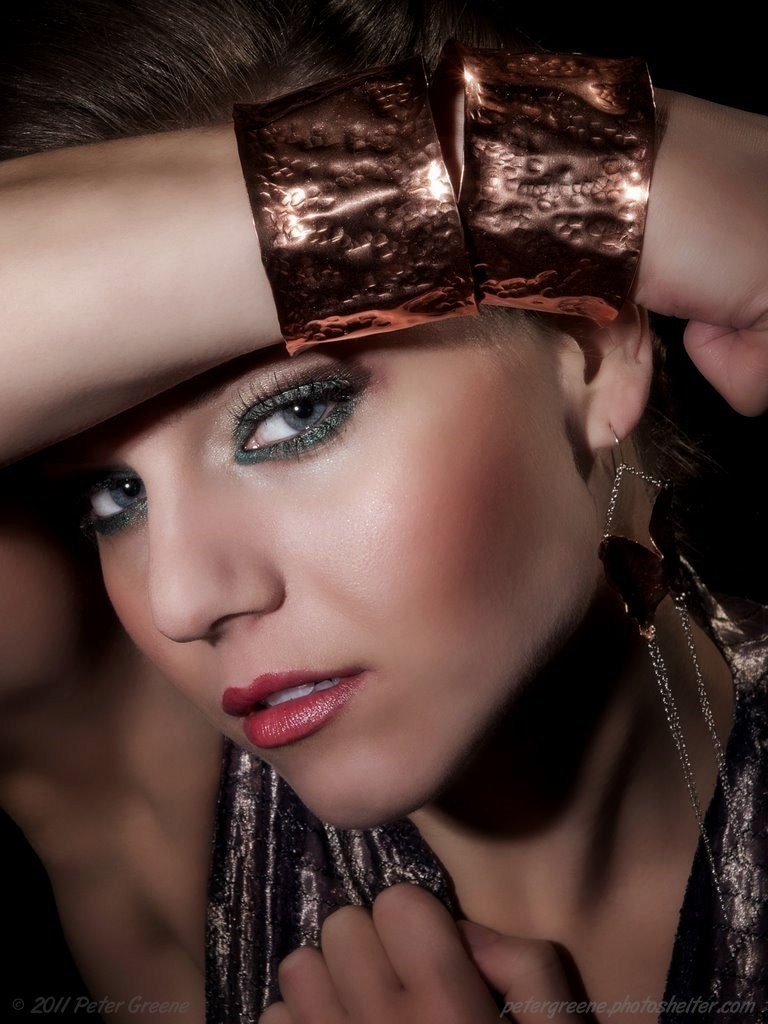 Solid Hand Forged Flared Cuff Bracelet in Copper - B003 or Bronze - B004
