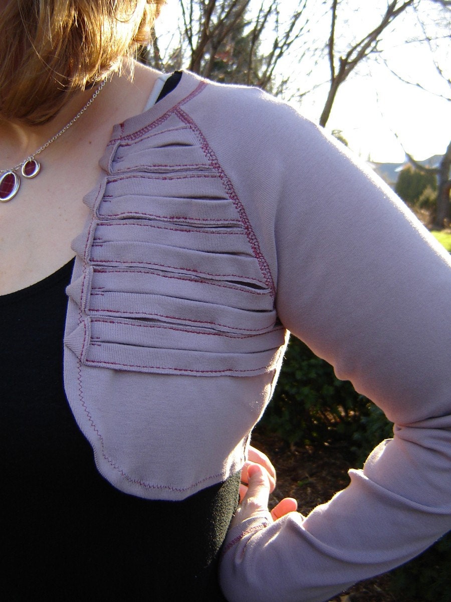 Repurposed Cotton Shrug with Applique - Light Lilac