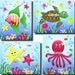 Set of 4 Girly Ocean Creatures Girls Bedroom Bathroom Baby Nursery 8 x 10 Wall ART PRINTS