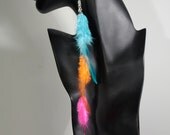 Fancy party feather and up cycle long chain earrings