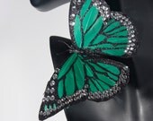 Large crystal and emerald green butterfly earrings