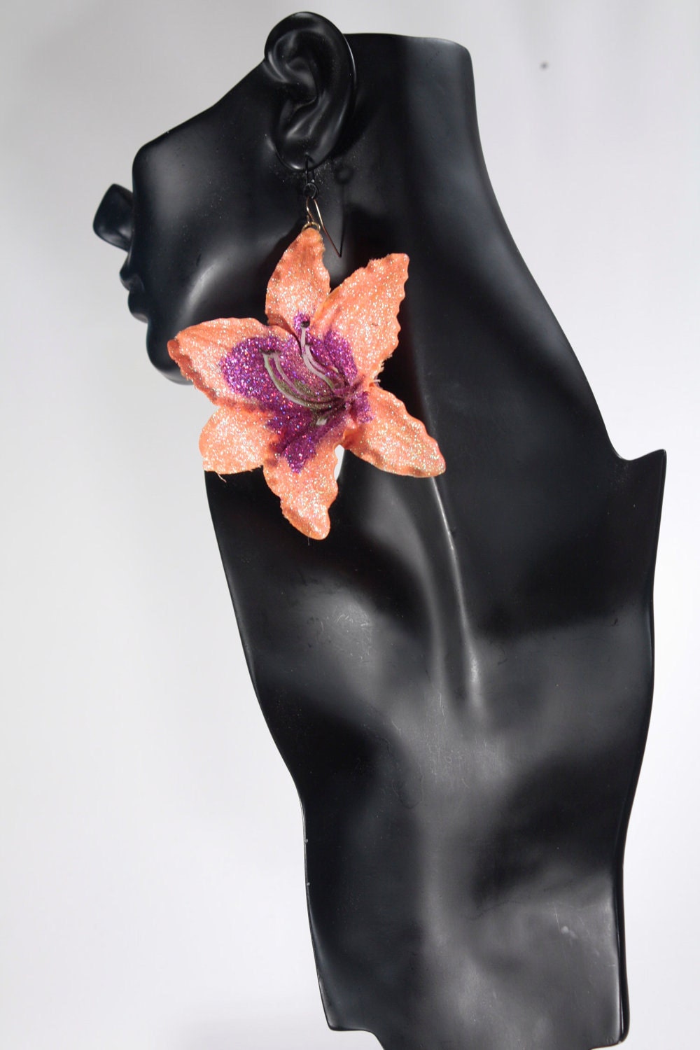 Large Neon sparkle tiger-lily flower earrings
