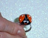 Orange Ladybug, Ladybird Beetle, Rock Ring, Adjustable, costume jewelry, Mothers Day gift for her, hand painted rocks by Rockartiste