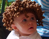 Kiddy Lidders - Adorable Curly Brown Hat Crochet Hair / Wig - Handmade - Perfect for Winter and the Holidays - Baby, Toddler, or Child