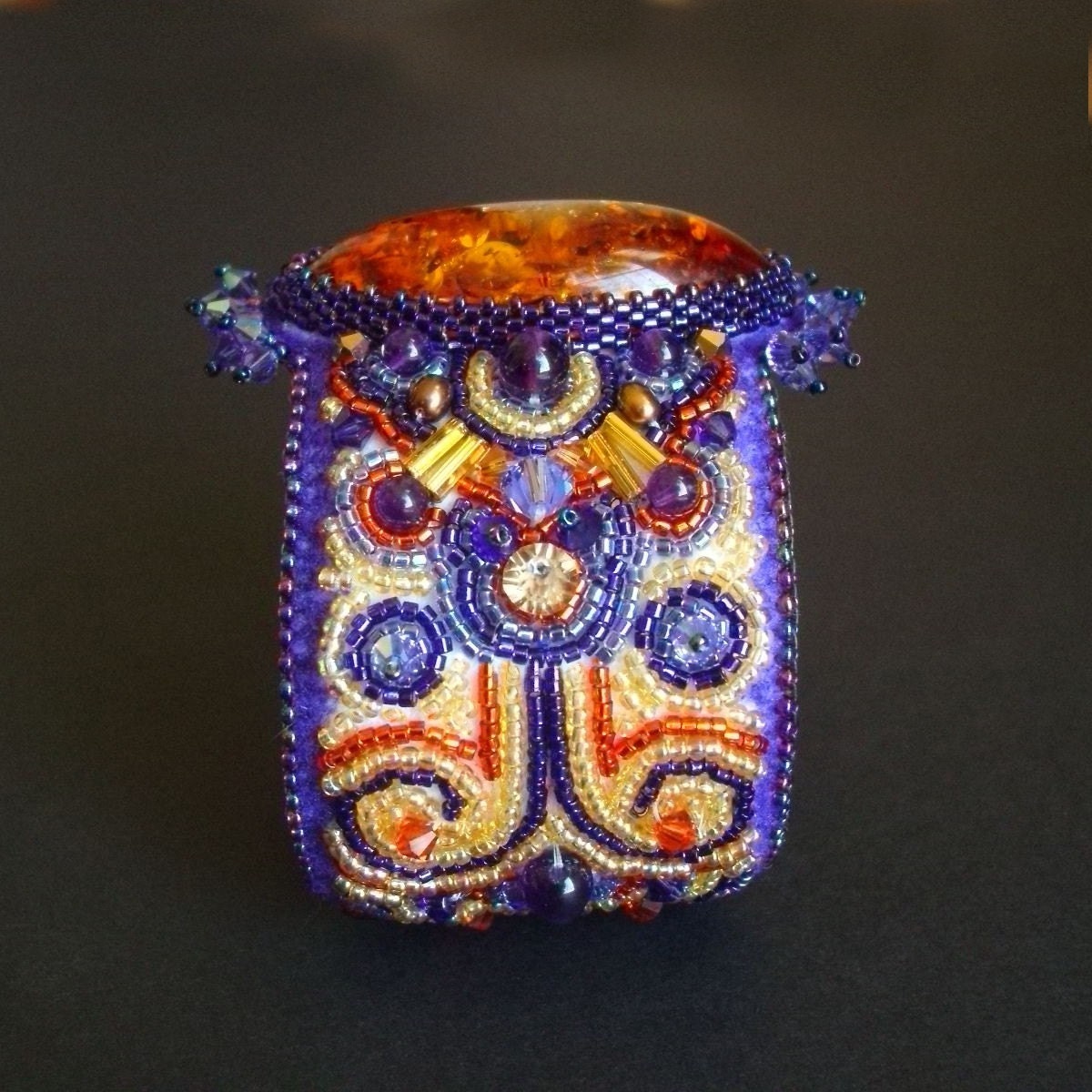 Fearless Bead Embroidered Cuff on Etsy--Luxury Bead Embroidery by CircesHouse, with Swarovski Crystals