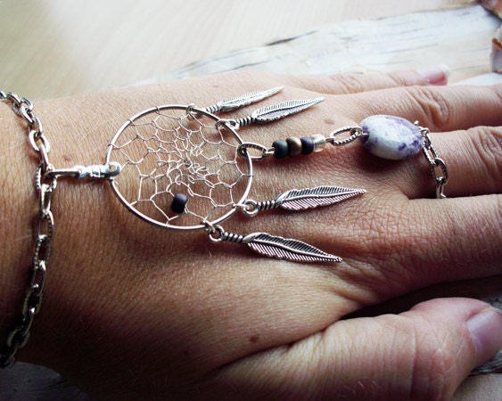 Purple Bohemian Dreamcatcher Slave Bracelet Boho Hippie Stone Tribal Gypsy Silver Purple Twilight Dream Catcher Native American Inspired
