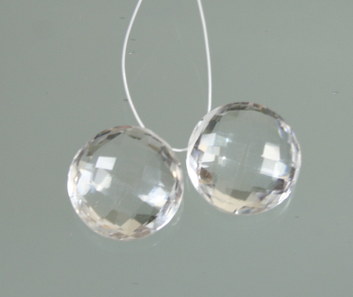 Pair of Pristine AAA Rock Crystal Quartz Faceted Coins