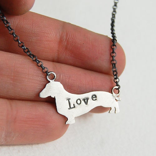 Sterling Silver Dachshund Dog Love Necklace - 5 dollars of every purchase goes to the SPCA