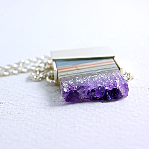 Slices - Amethyst Slice and Sterling Silver Necklace - OOAK